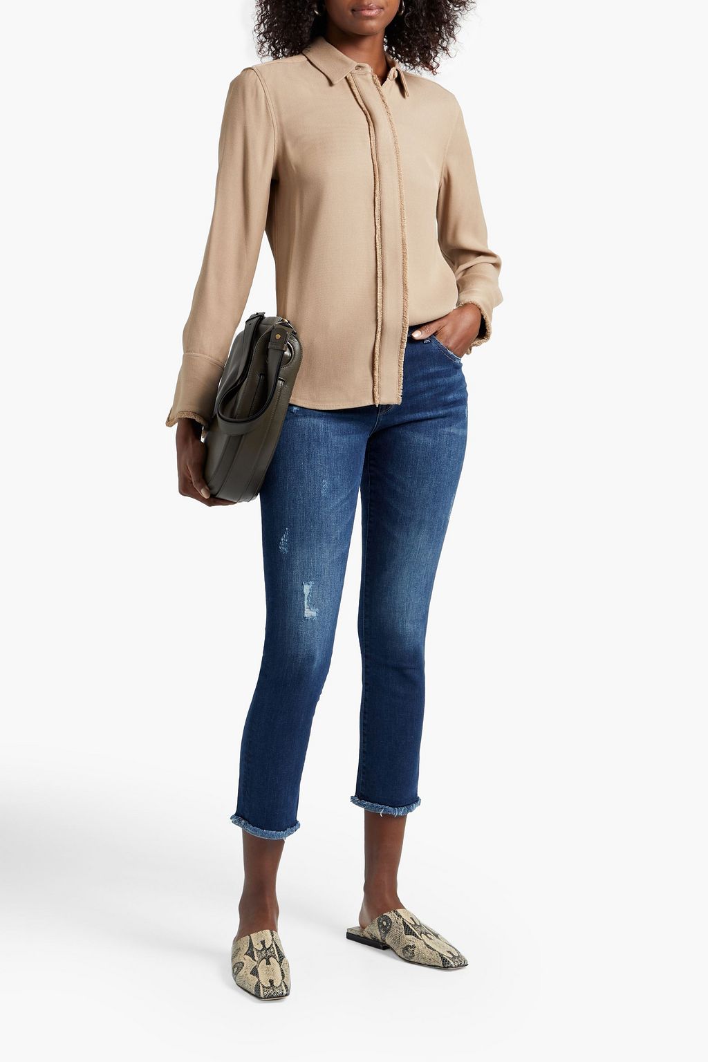 DL1961 Mara cropped distressed mid-rise straight-leg jeans