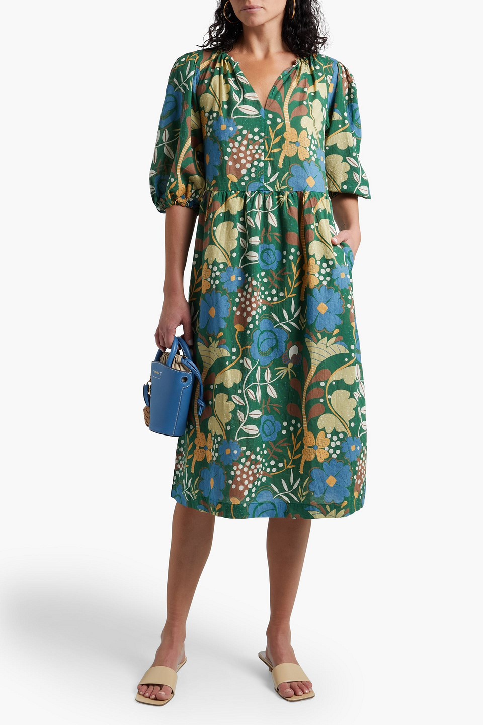 Velvet By Graham & Spencer Floral-print Cotton-voile Dress In Green