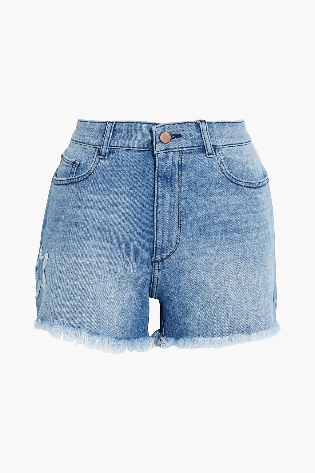 Mid denim Cecilia frayed appliquéd 