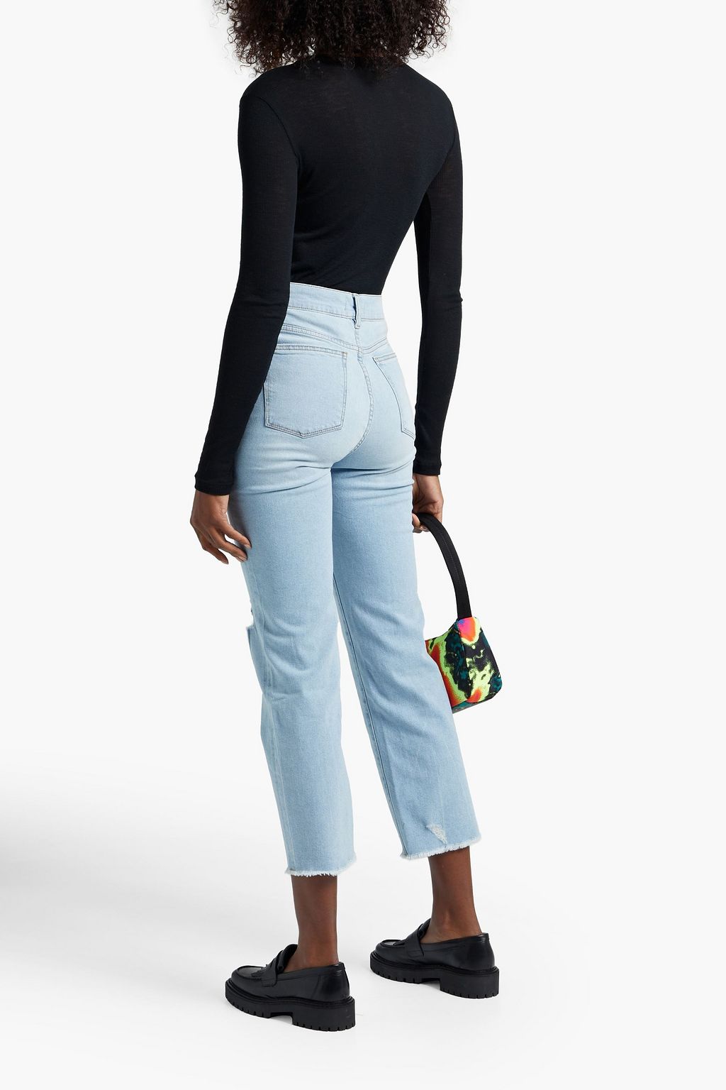 DL1961 Patti cropped distressed mid-rise straight-leg jeans