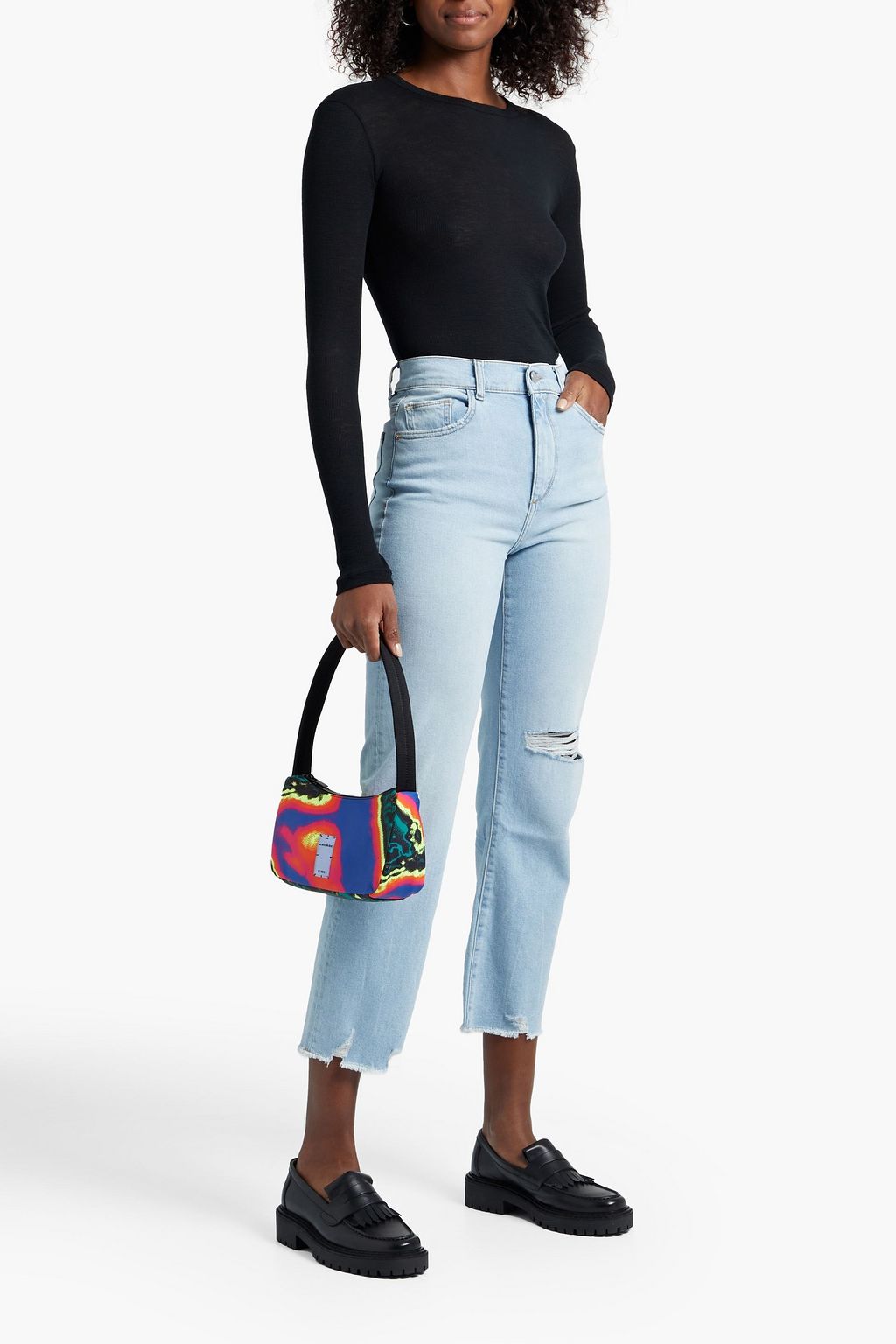 DL1961 Patti cropped distressed mid-rise straight-leg jeans