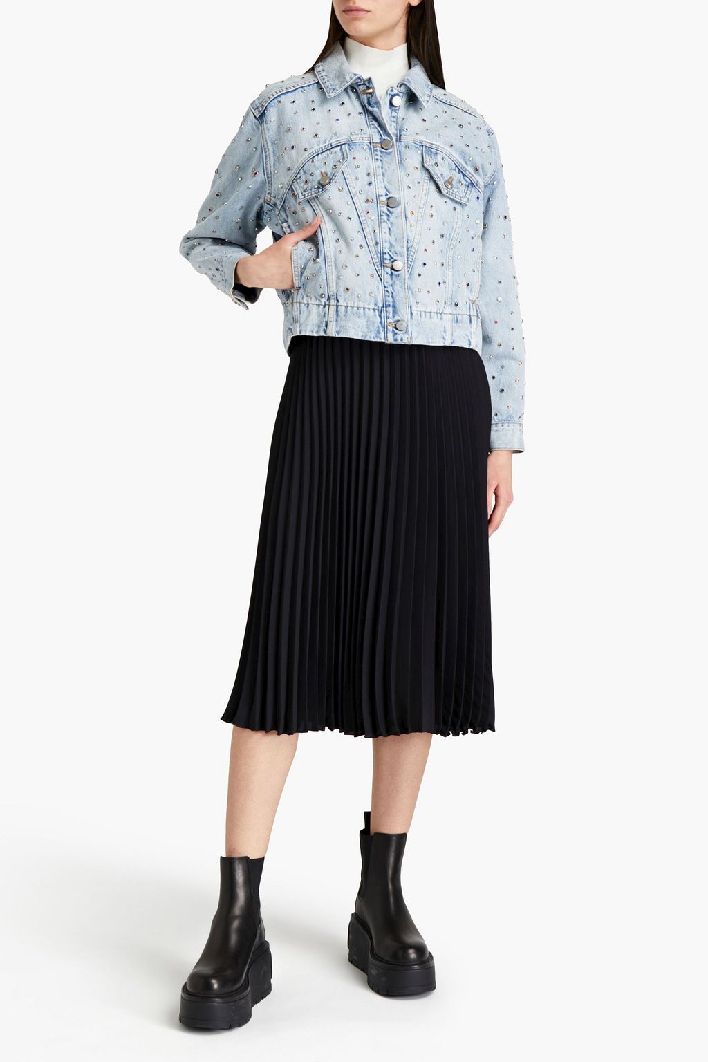 REDVALENTINO Crystal-embellished denim jacket
