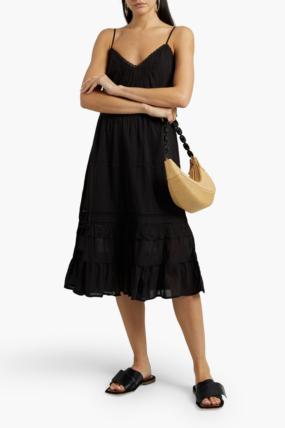 Velvet By Graham & Spencer Zuly Pintucked Cotton-voile Midi Dress In Black