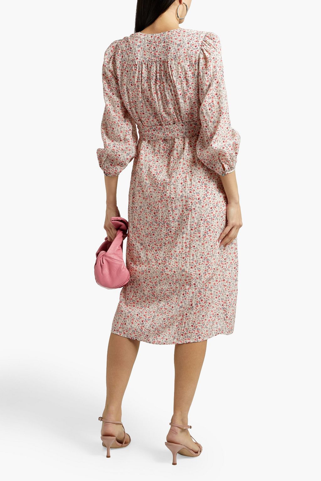 VELVET BY GRAHAM & SPENCER Belted pintucked floral-print cotton-voile dress