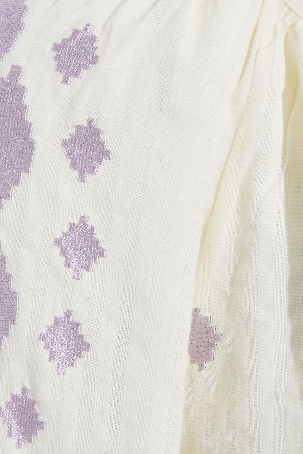 VELVET BY GRAHAM & SPENCER Embroidered gathered cotton-voile top