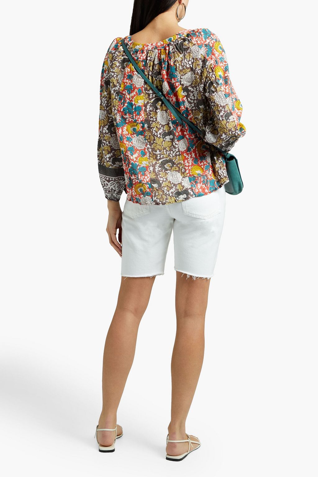 VELVET BY GRAHAM & SPENCER Tasseled printed cotton-voile top