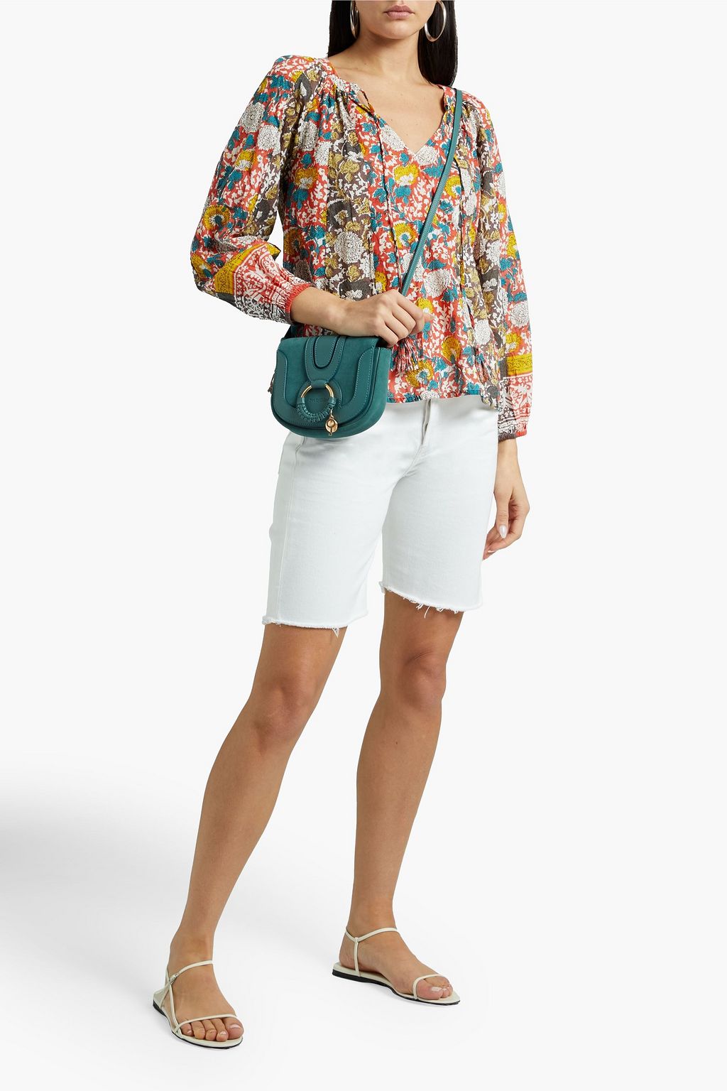 VELVET BY GRAHAM & SPENCER Tasseled printed cotton-voile top
