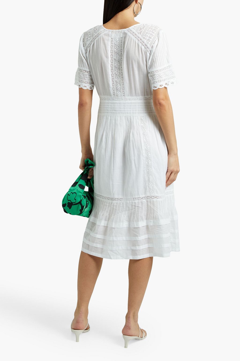 VELVET BY GRAHAM & SPENCER Pintucked lace-paneled cotton-voile midi dress