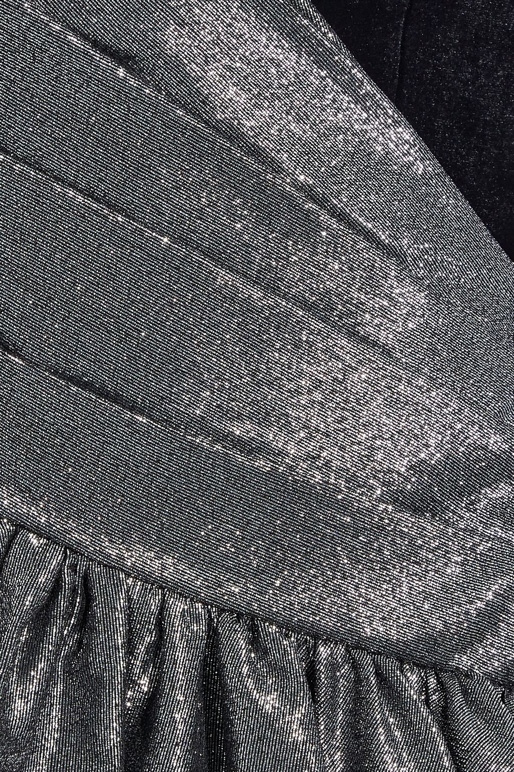 RASARIO Strapless pleated lamé-paneled velvet gown
