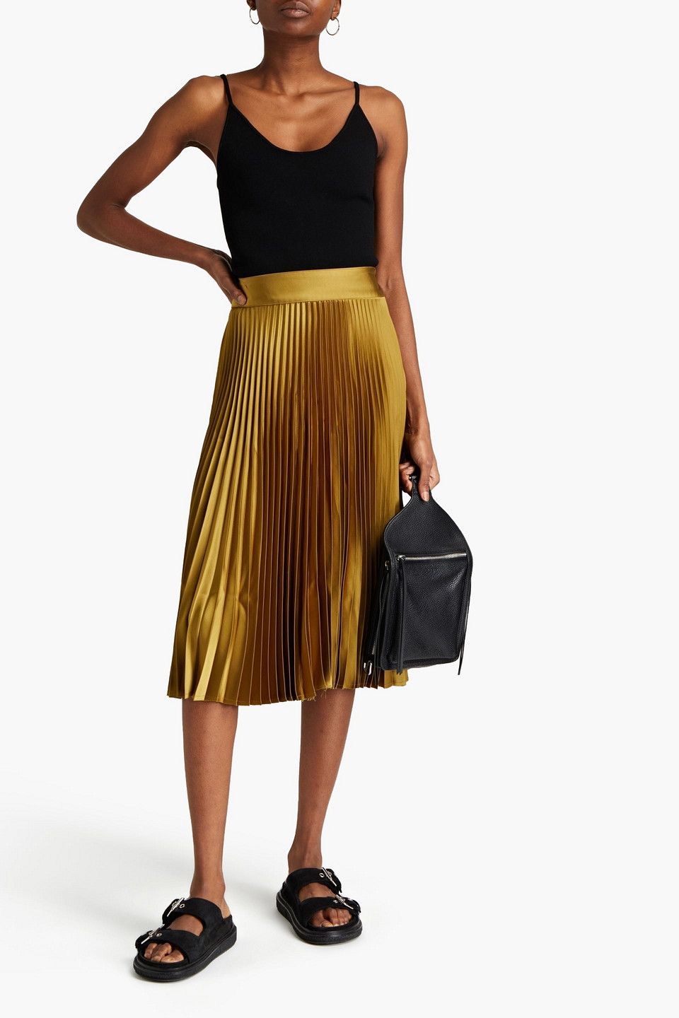 Rag & Bone Alma Pleated Cotton-blend Satin Skirt In Green