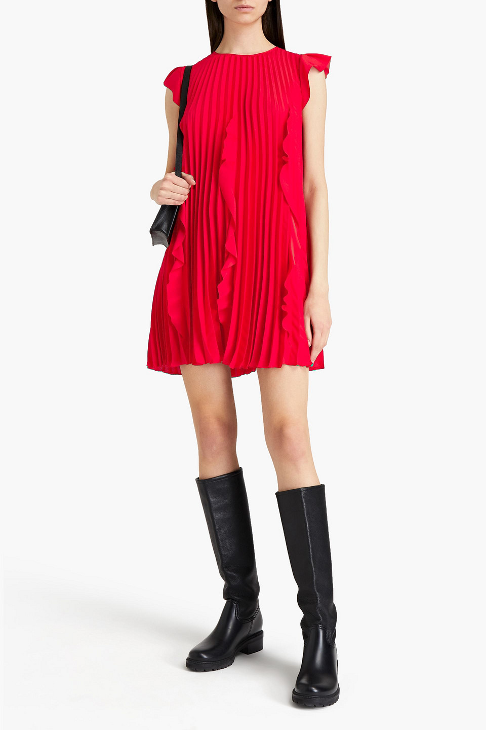 Red Valentino Pleated Ruffled Crepe De Chine Mini Dress In Red