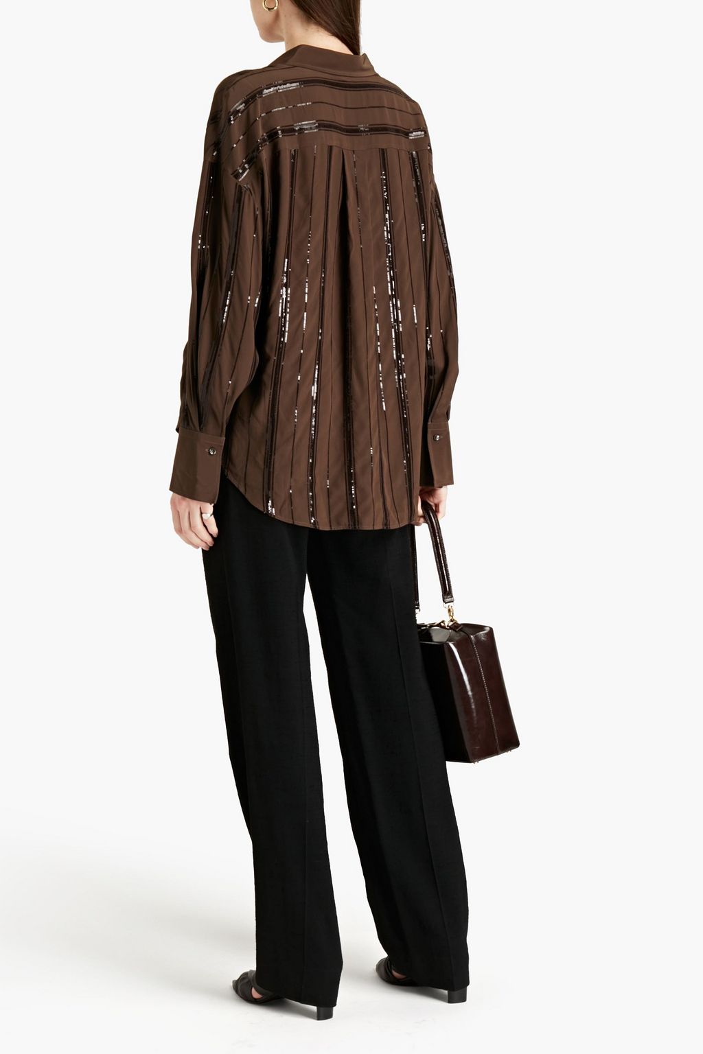 BRUNELLO CUCINELLI Sequin-embellished silk crepe de chine shirt