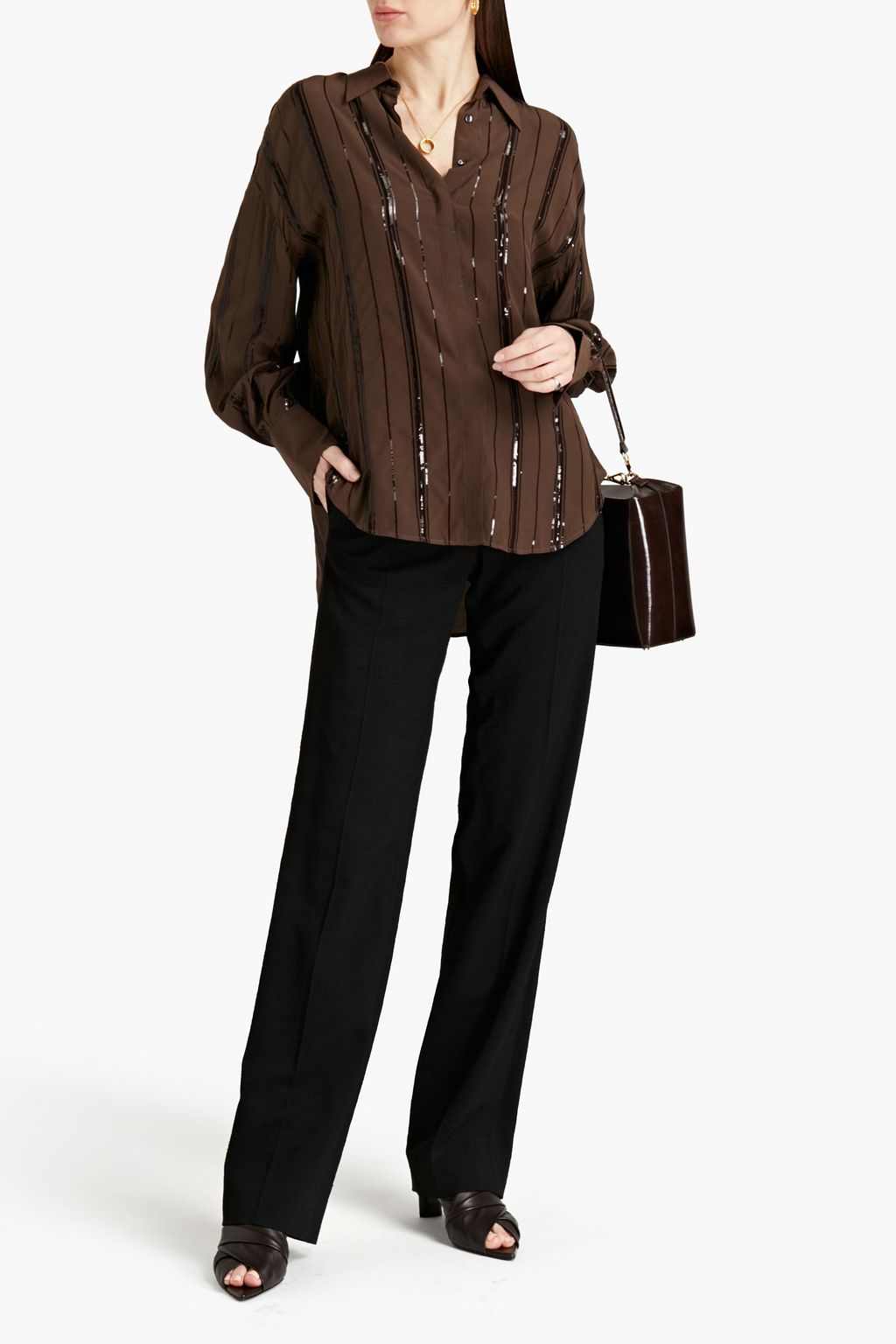 BRUNELLO CUCINELLI Sequin-embellished silk crepe de chine shirt