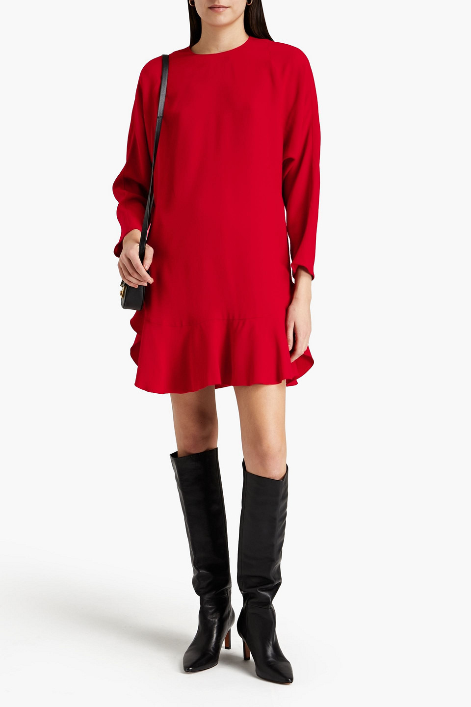 Red Valentino Ruffled Crepe Mini Dress In Red