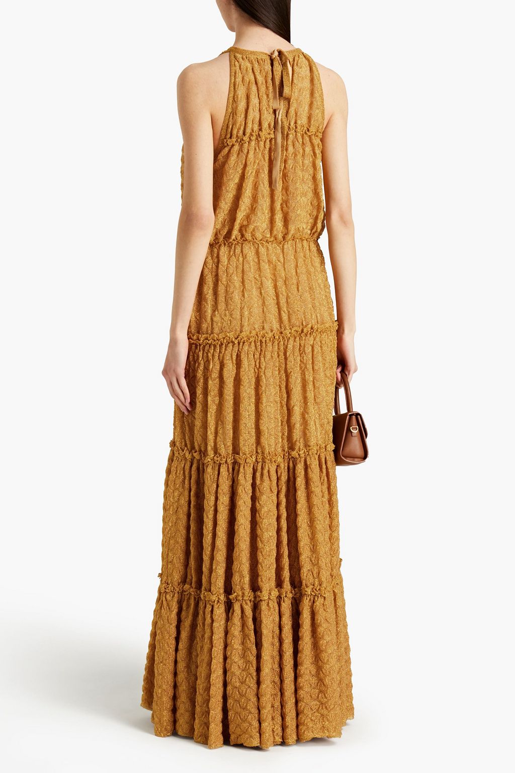 MISSONI Gathered metallic crochet-knit maxi dress