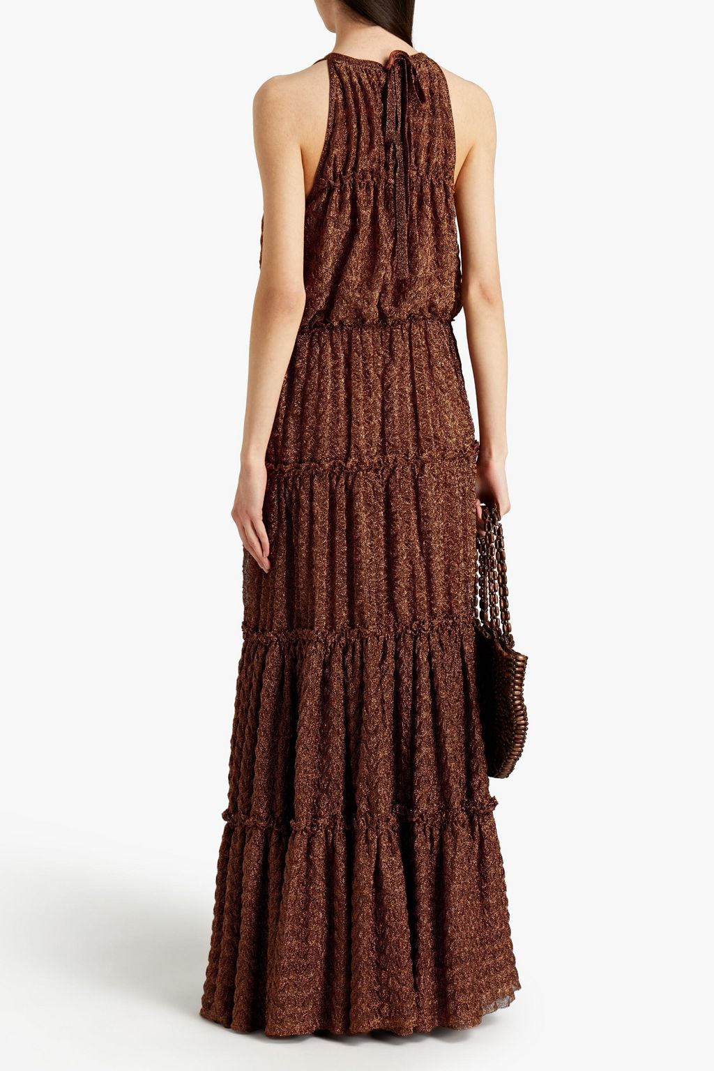 MISSONI Gathered metallic crochet-knit maxi dress