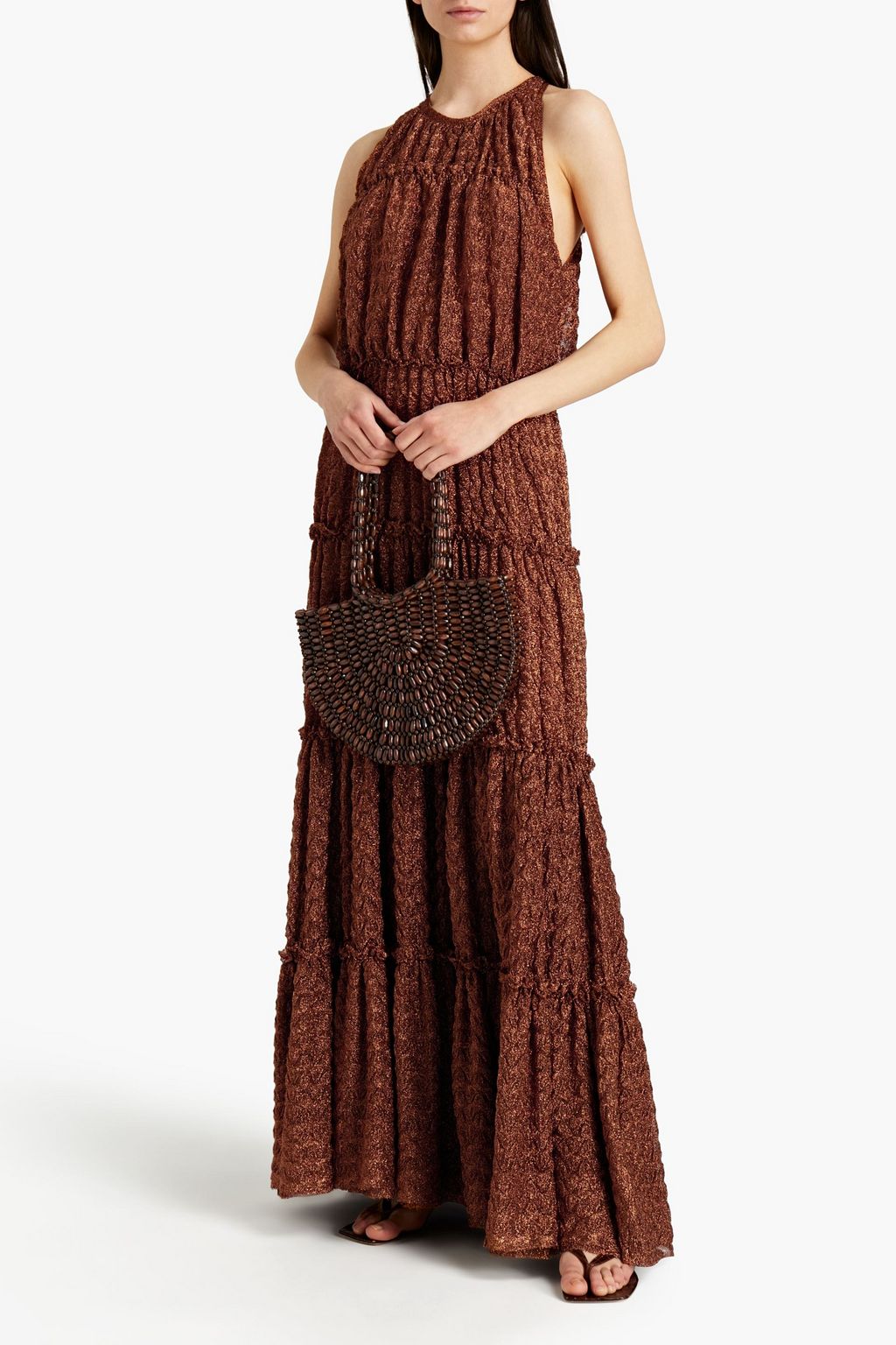 MISSONI Gathered metallic crochet-knit maxi dress