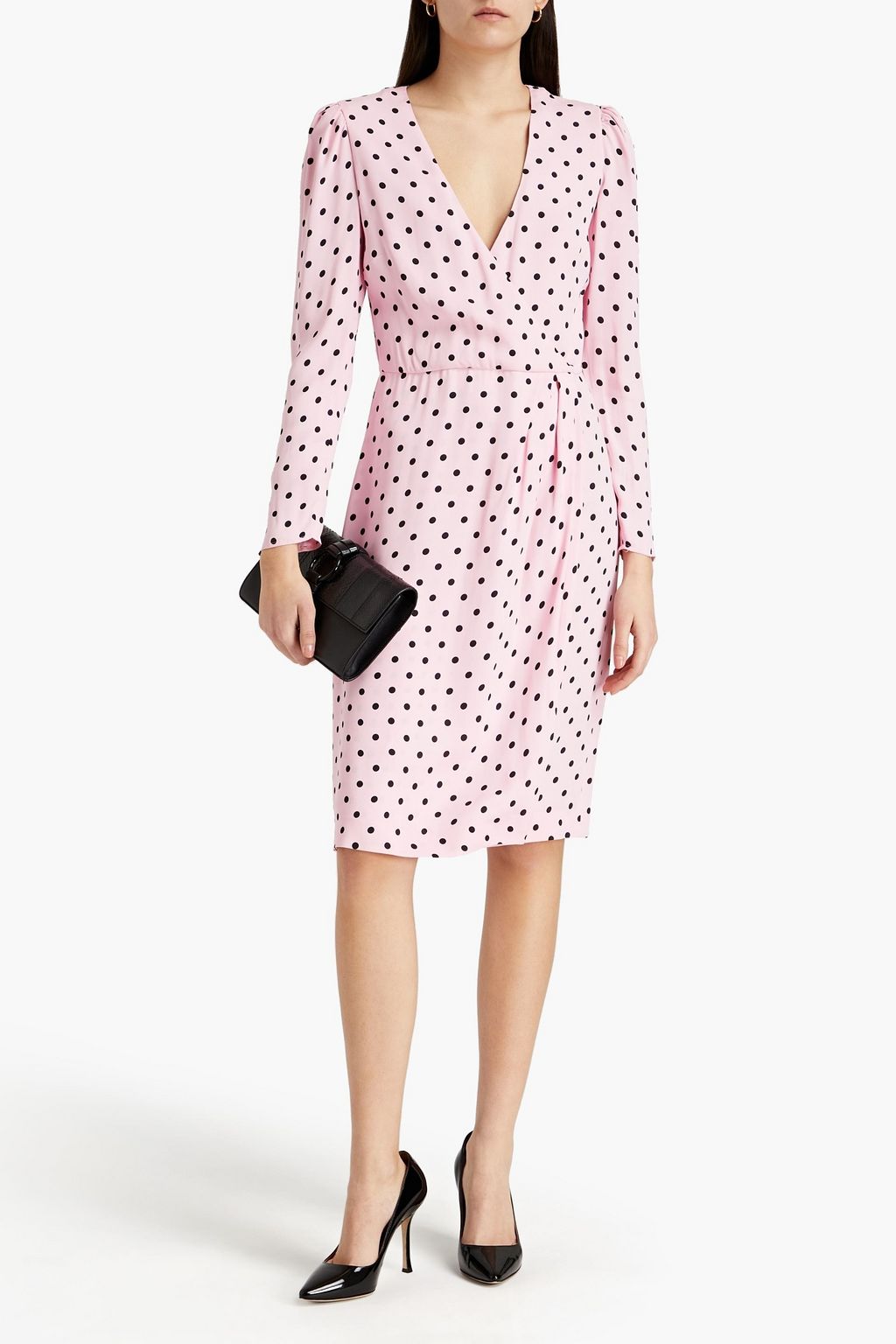 REDVALENTINO Wrap-effect pleated polka-dot crepe dress