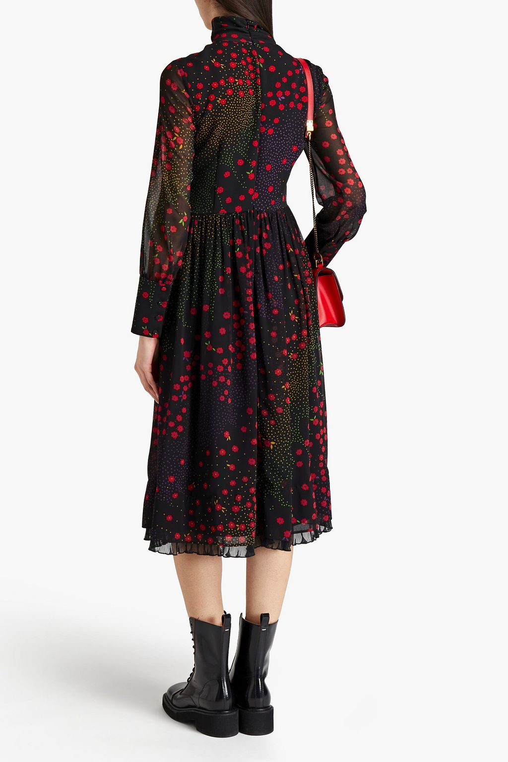 REDVALENTINO 플로럴 프린트 조젯 터틀넥 미디 드레스