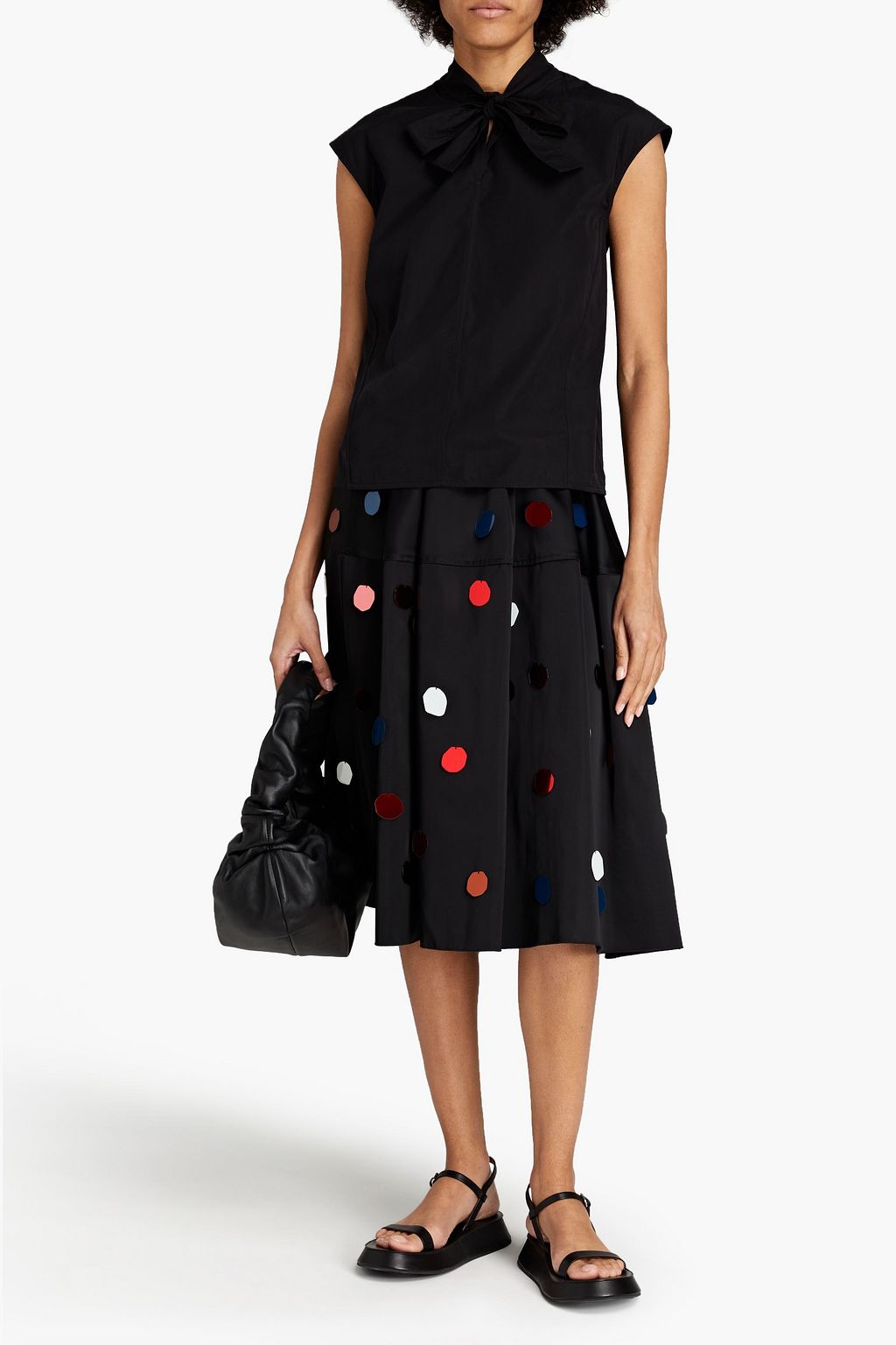 MARNI Gathered appliquéd taffeta midi skirt