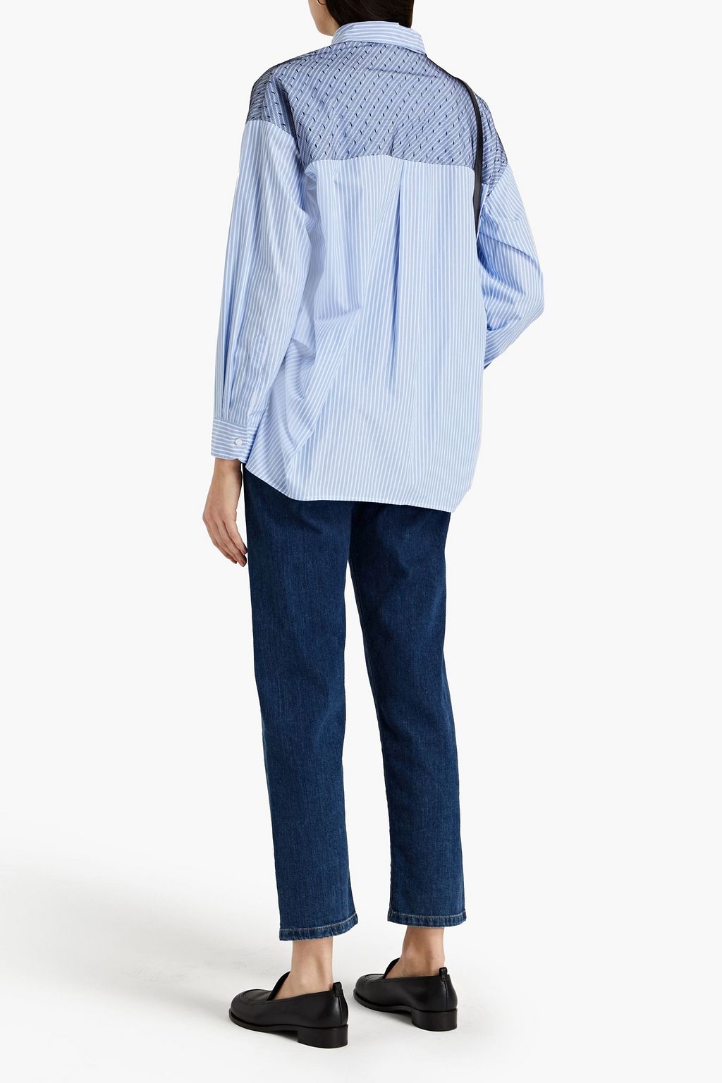 REDVALENTINO Point d'esprit-paneled striped cotton-poplin shirt