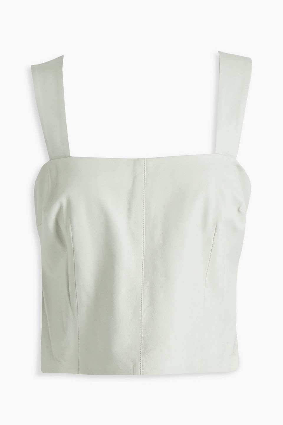 Vince Cropped Leather Top In Sage Green