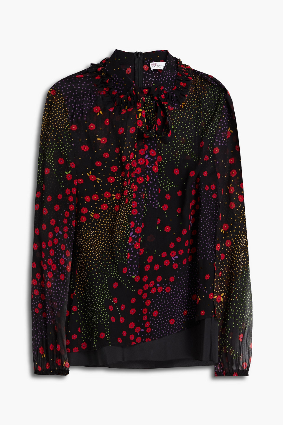 Redvalentino Woman Pussy-bow Floral-print Silk-georgette Blouse Black Size 46