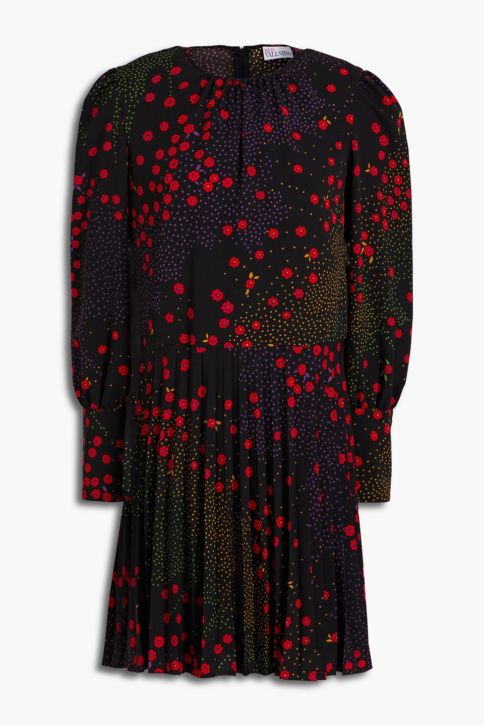 Redvalentino Woman Pleated Floral-print Crepe Mini Dress Black Size 42