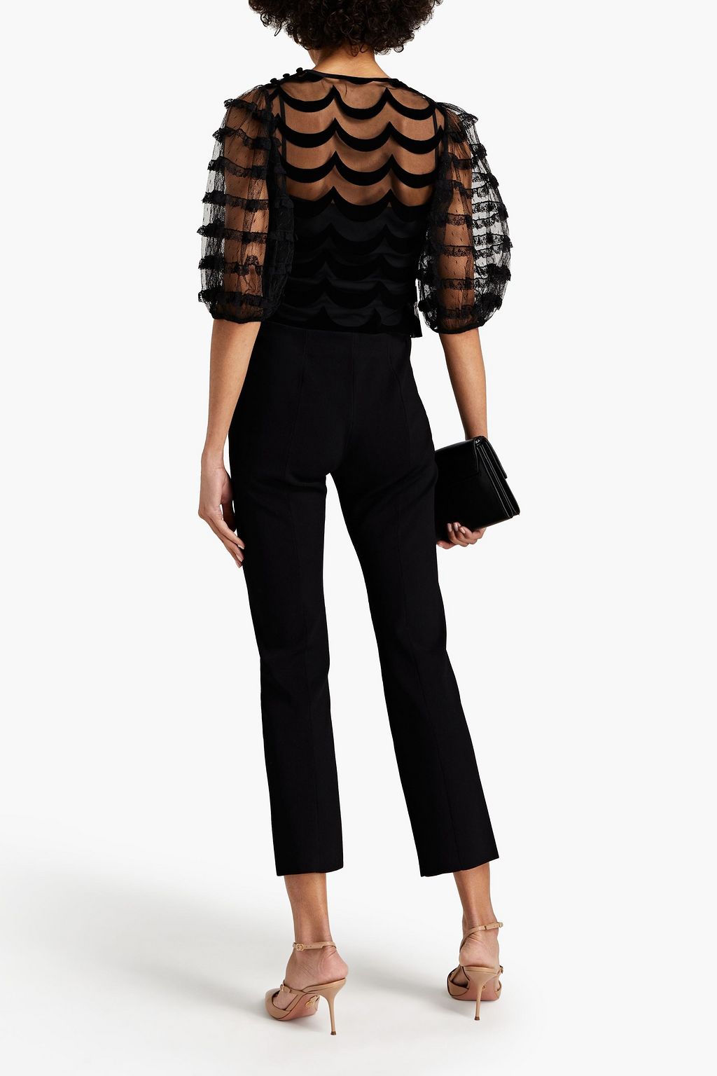 REDVALENTINO Point d'esprit-paneled flocked tulle blouse