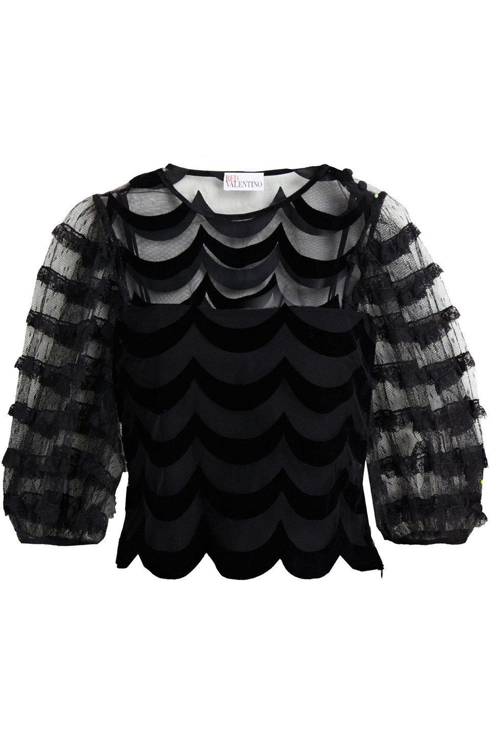 Redvalentino Woman Point D'esprit-paneled Flocked Tulle Blouse Black Size 40