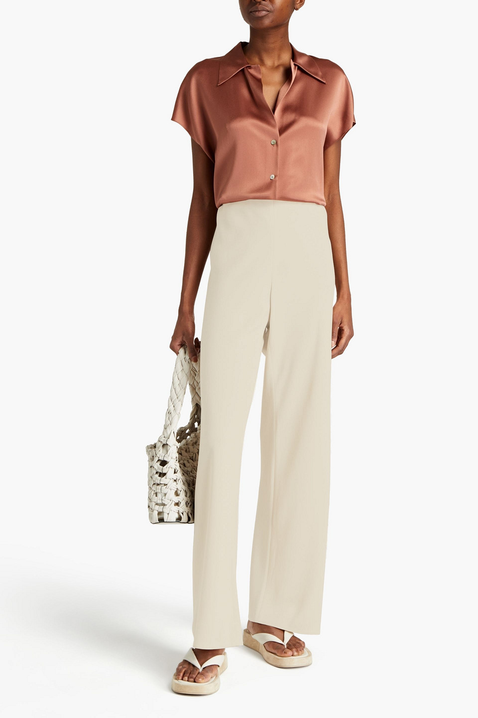 Vince Crepe Wide-leg Trousers In Neutrals