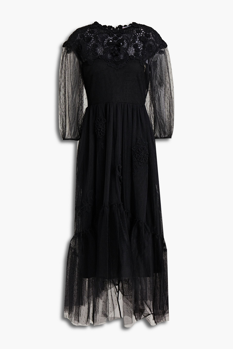 Redvalentino Woman Guipure Lace-paneled Point D'esprit Midi Dress Black Size 40