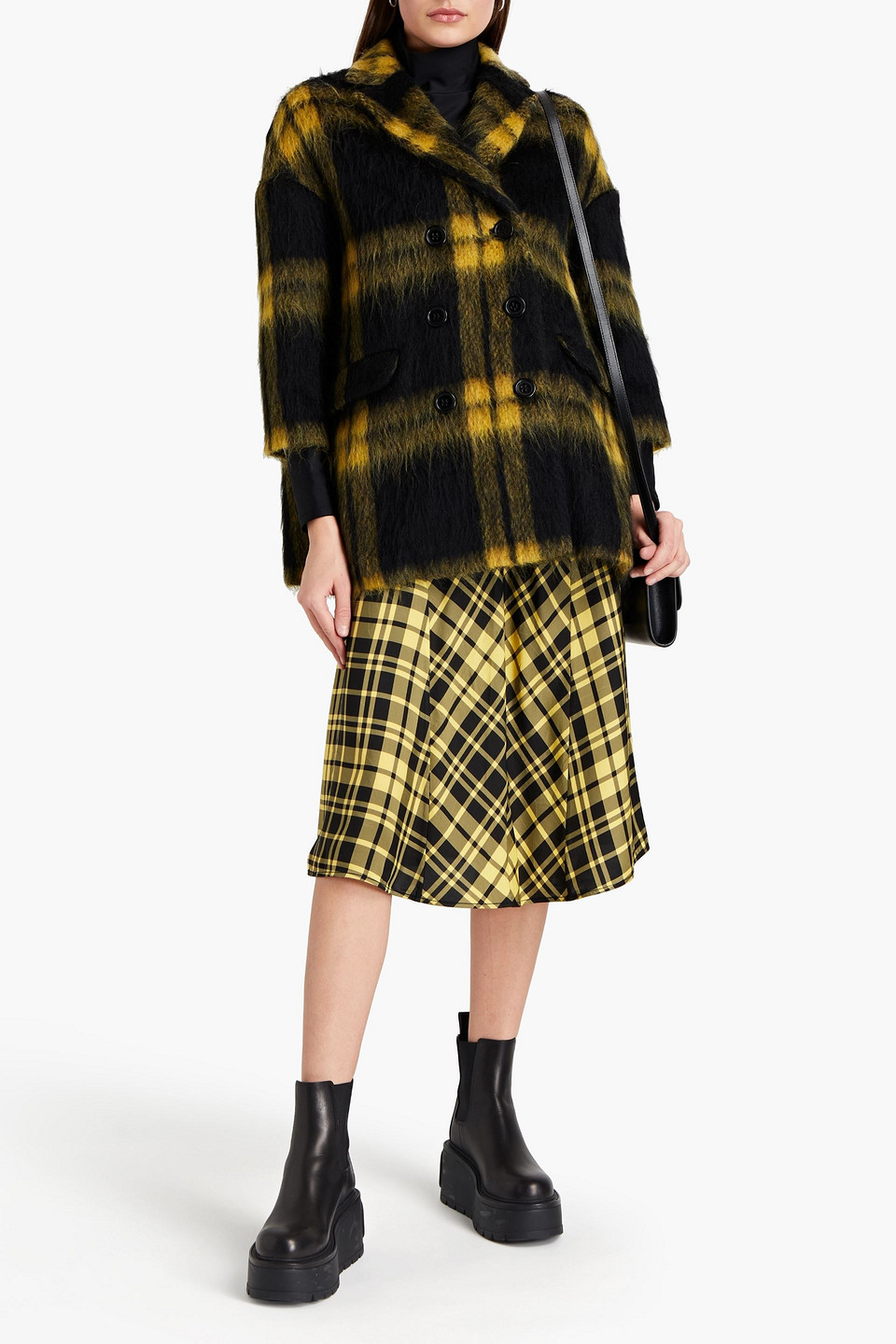 Red Valentino Double-breasted Checked Brushed Wool-blend Felt Coat In Yellow