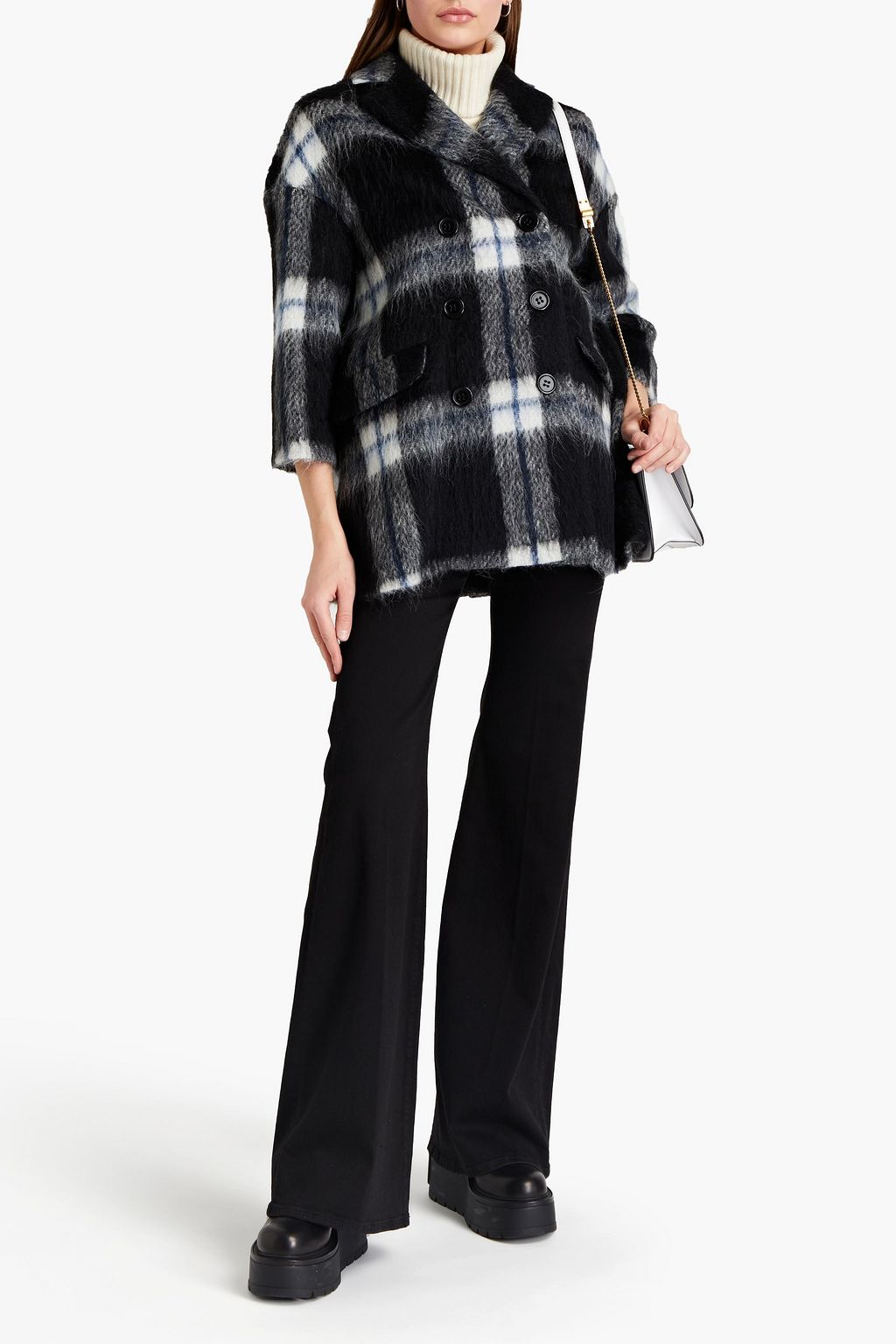 REDVALENTINO Double-breasted checked brushed wool-blend felt coat