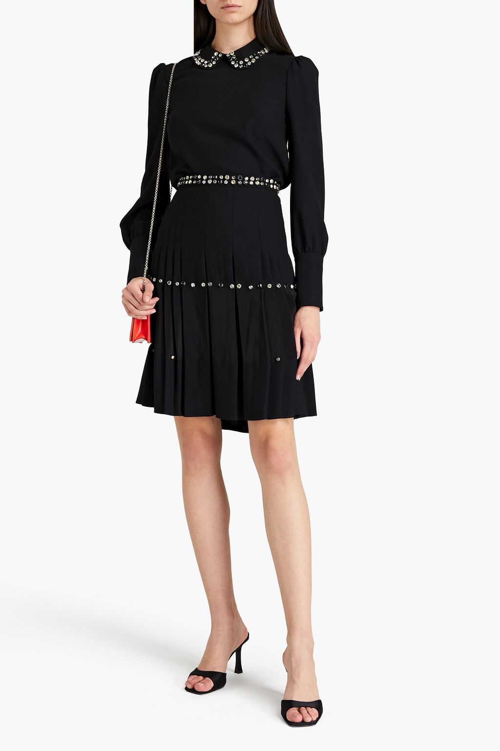 REDVALENTINO Crystal-embellished satin-crepe blouse