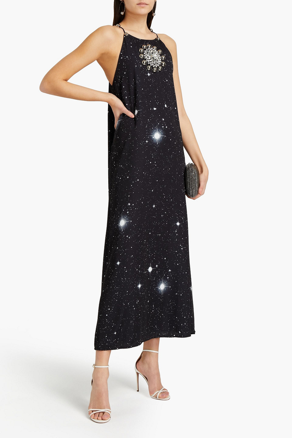 Christopher Kane Embellished Printed Cady Midi Dress In Black