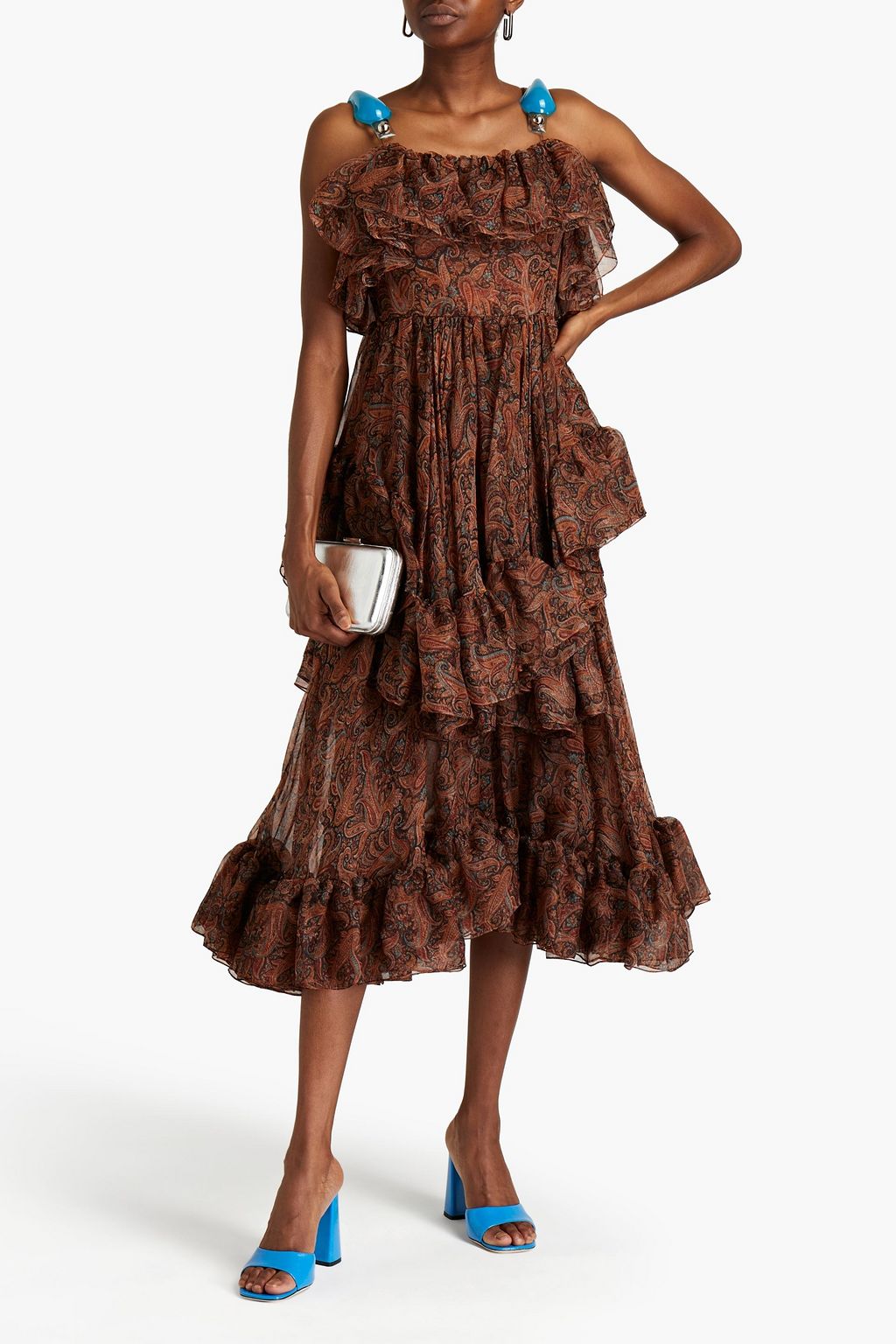 CHRISTOPHER KANE Ruffled paisley-print silk-organza midi dress