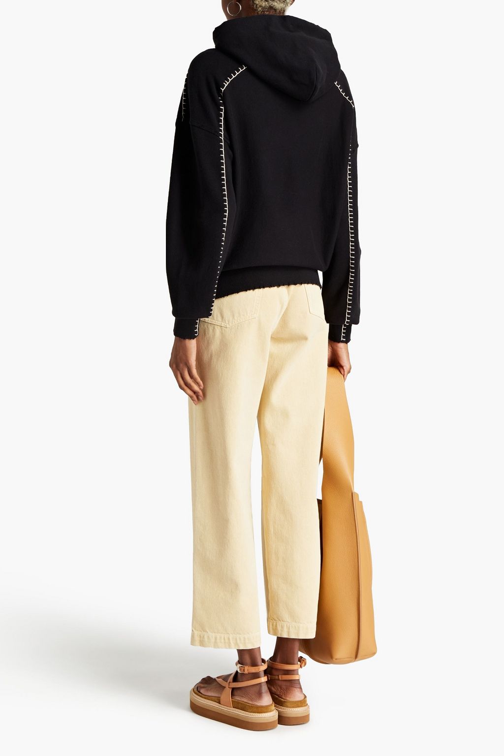 RAG & BONE Cruella distressed whipstitched French cotton-terry hoodie