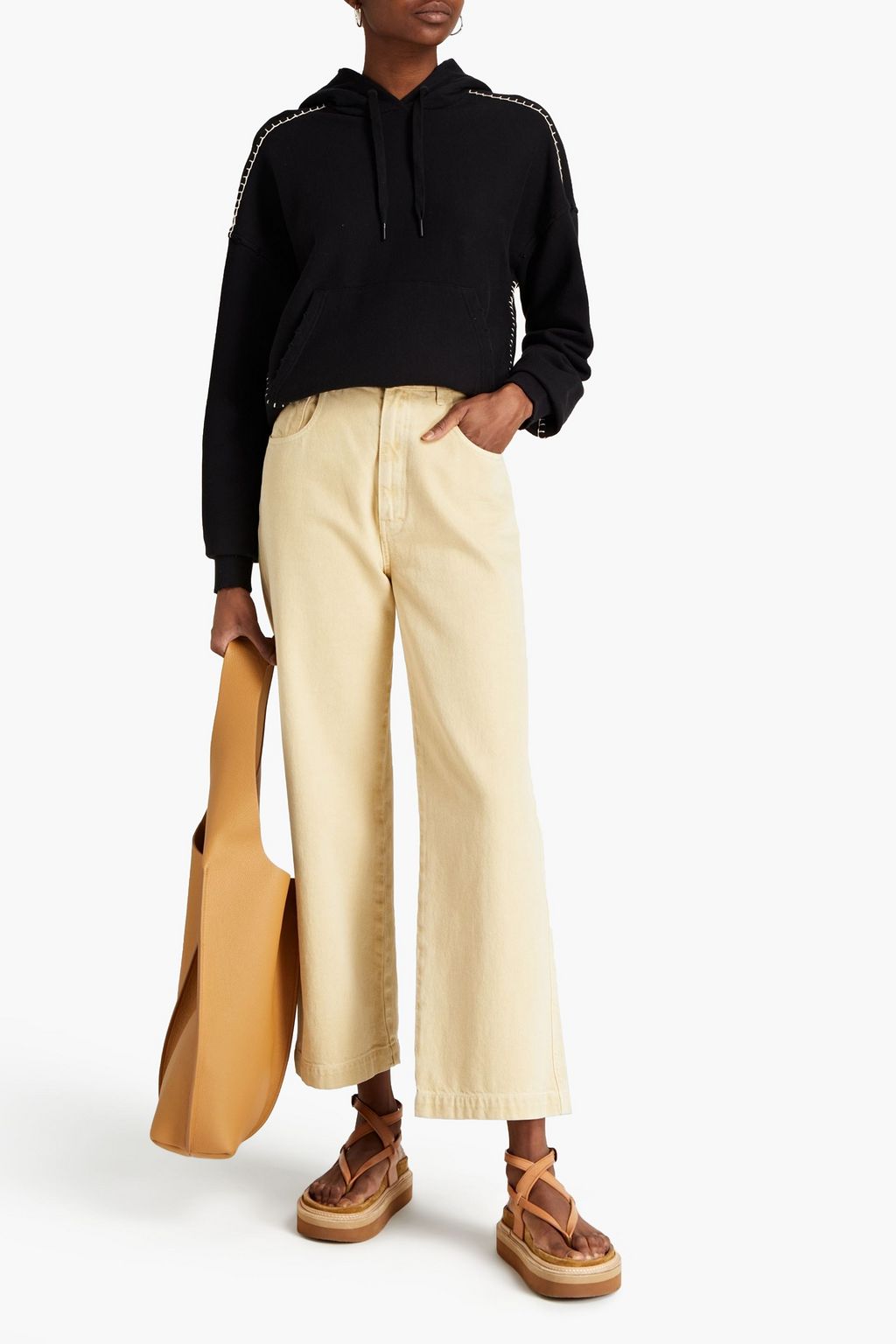 RAG & BONE Cruella distressed whipstitched French cotton-terry hoodie