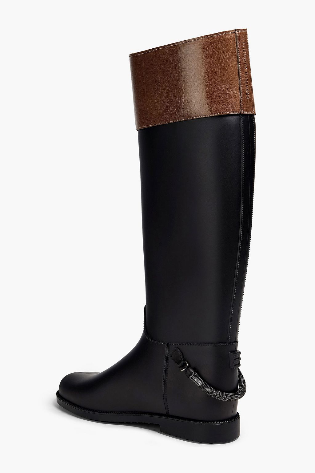 BRUNELLO CUCINELLI Bead-embellished leather-paneled rubber rain boots