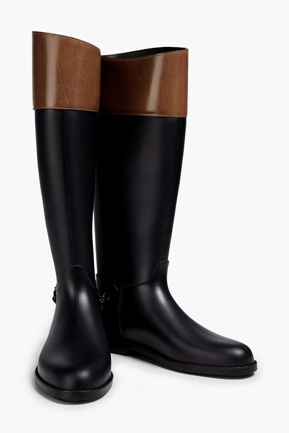 Brunello Cucinelli Bead-embellished Leather-paneled Rubber Rain Boots In Black
