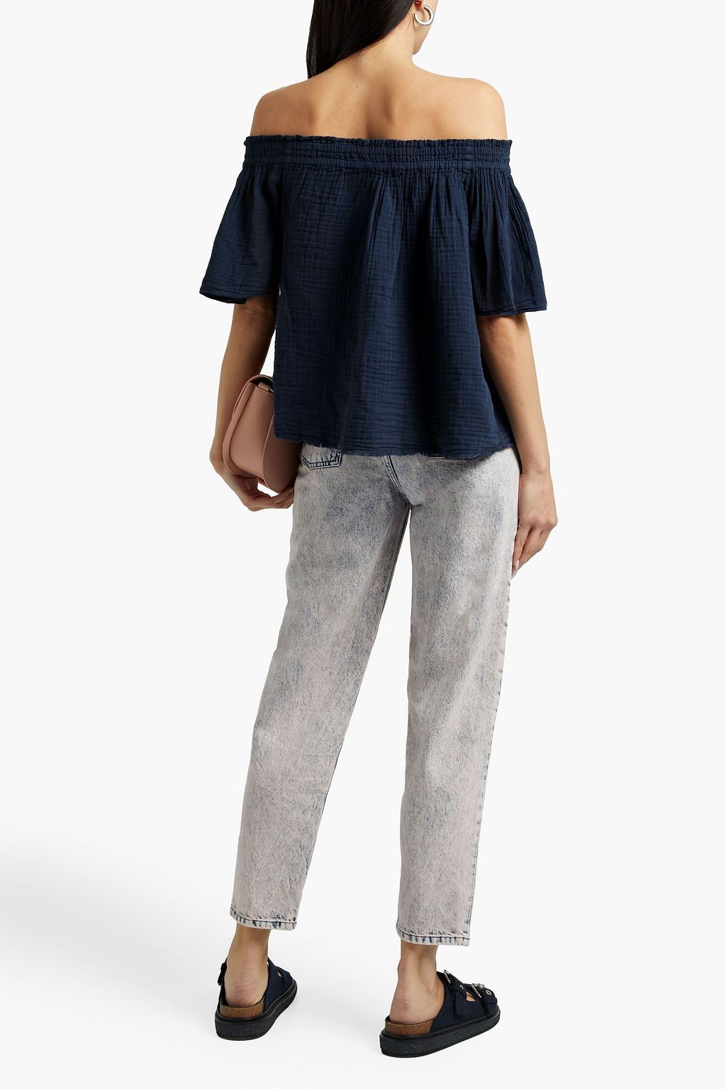 VELVET BY GRAHAM & SPENCER Off-the-shoulder frayed cotton-gauze top