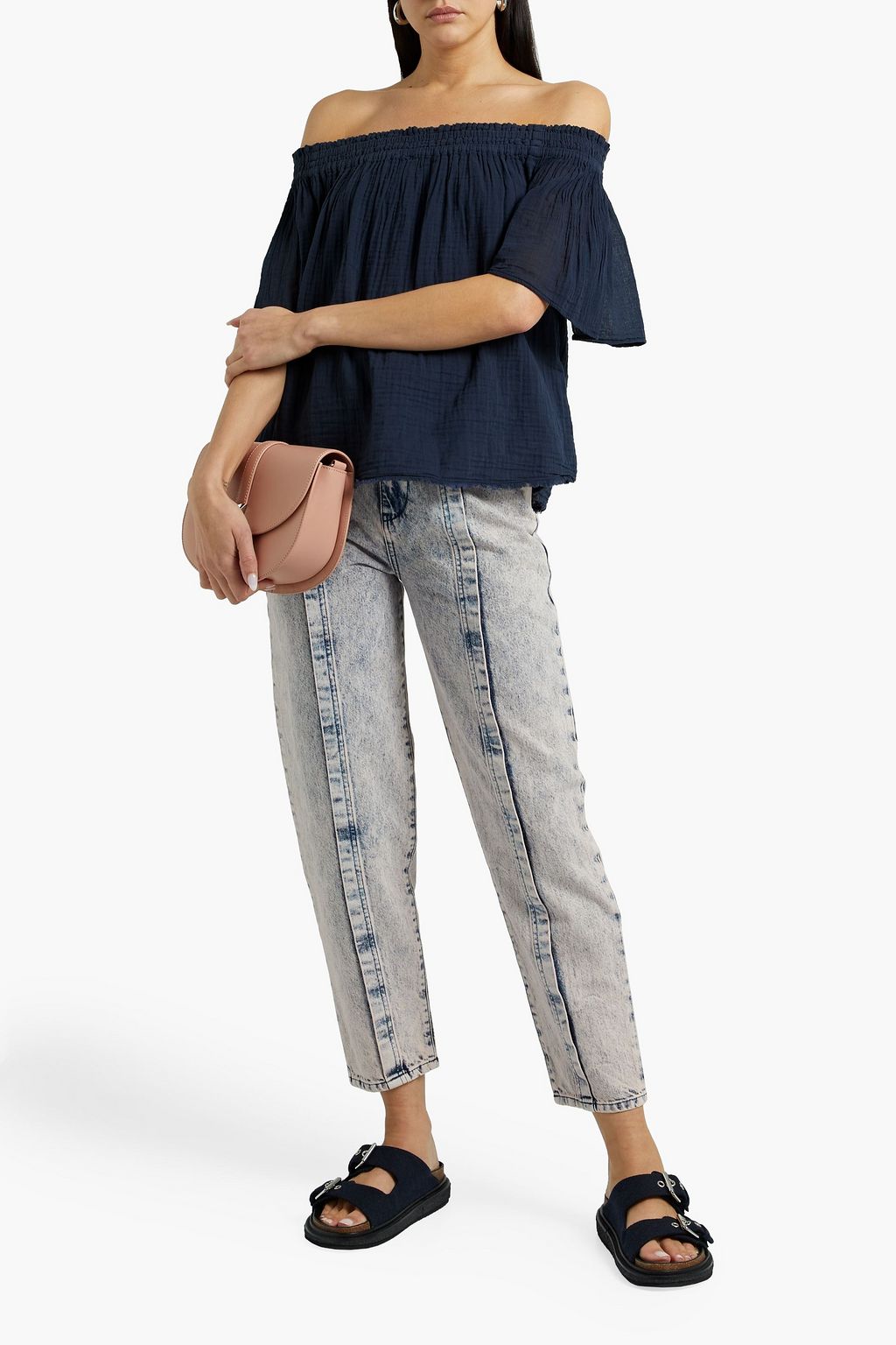 VELVET BY GRAHAM & SPENCER Off-the-shoulder frayed cotton-gauze top