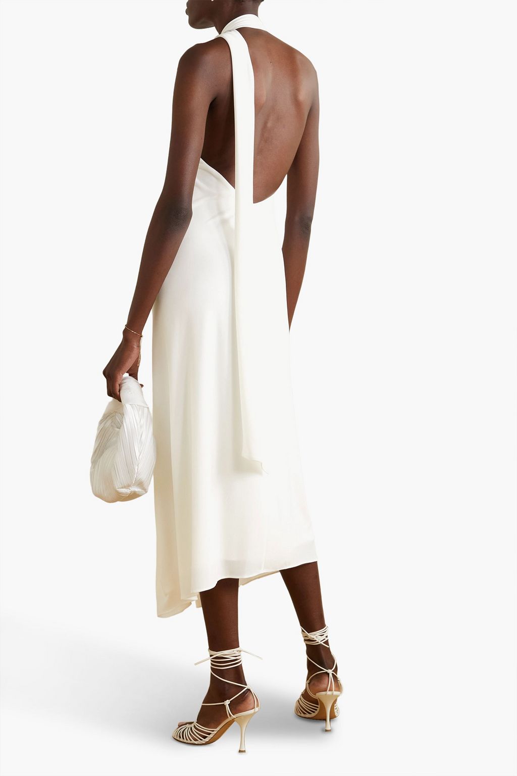 HALSTON Kali draped jersey halterneck midi dress