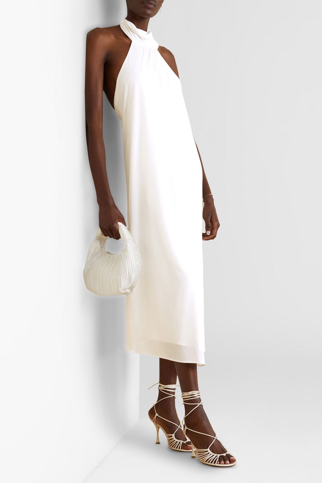 HALSTON Kali draped jersey halterneck midi dress