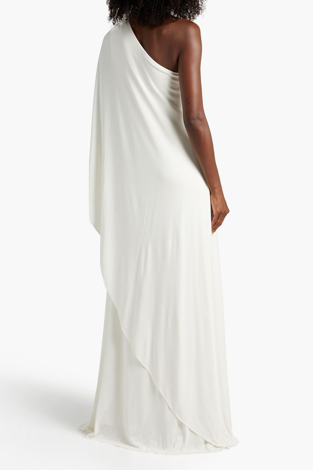 HALSTON ジャージー ロングドレス ワンショルダー ドレープ入り