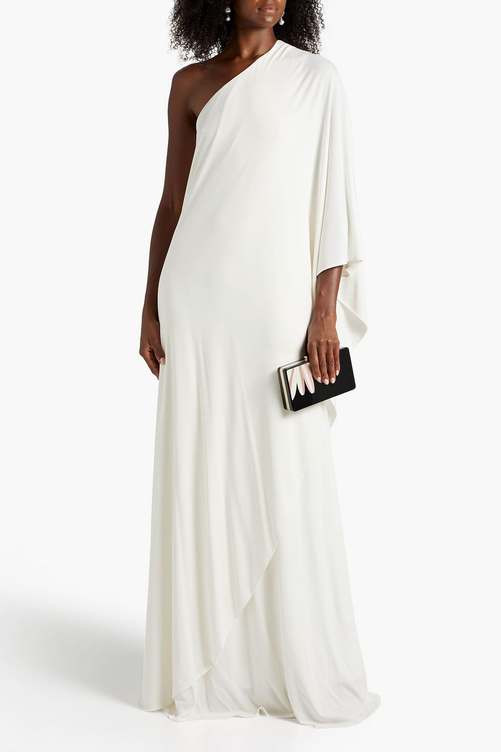 HALSTON ジャージー ロングドレス ワンショルダー ドレープ入り