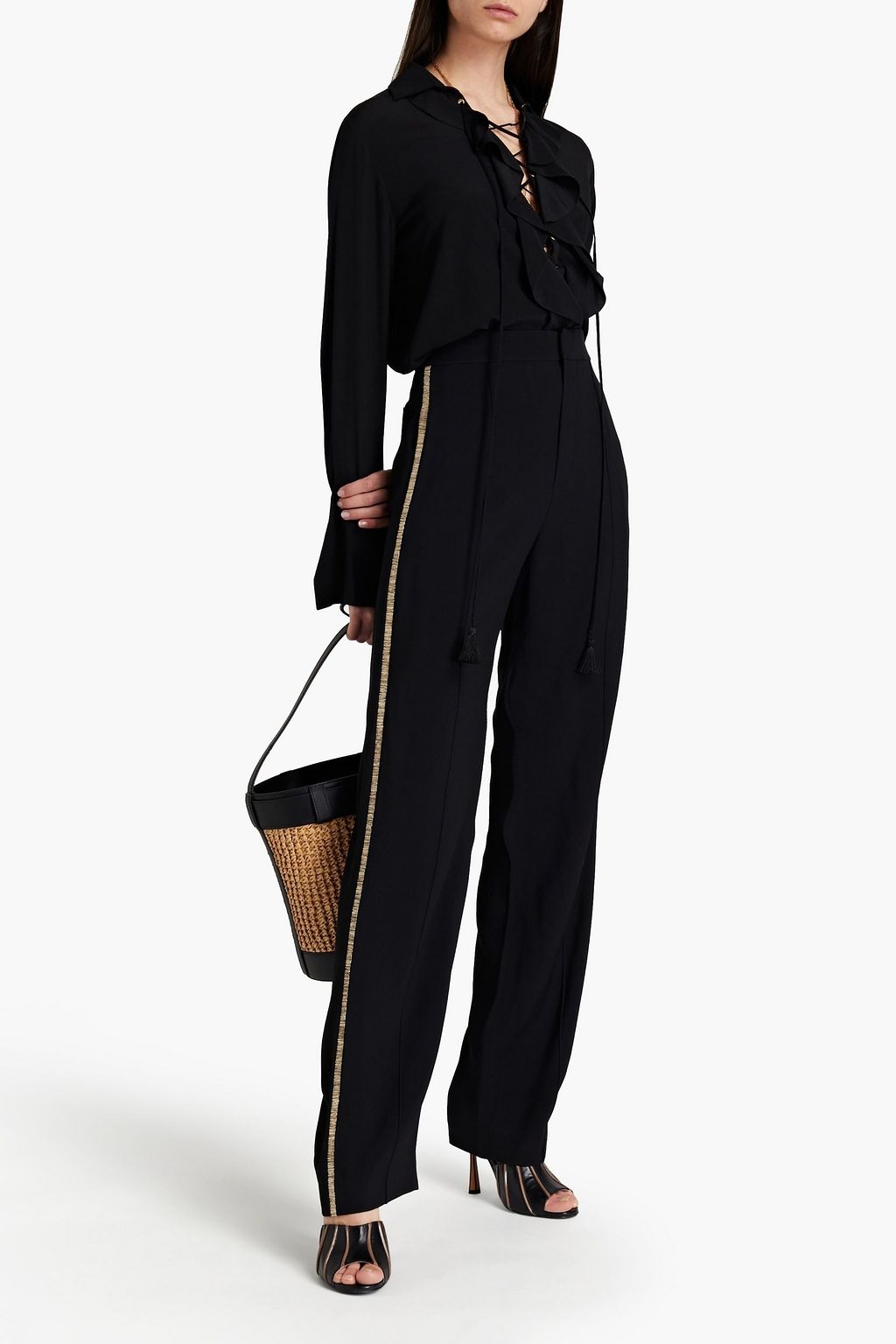 CHLOÉ Embellished crepe straight-leg pants