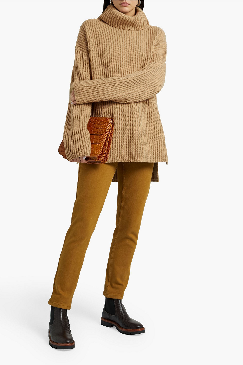 Joseph Ribbed Wool Turtleneck Jumper In Sand