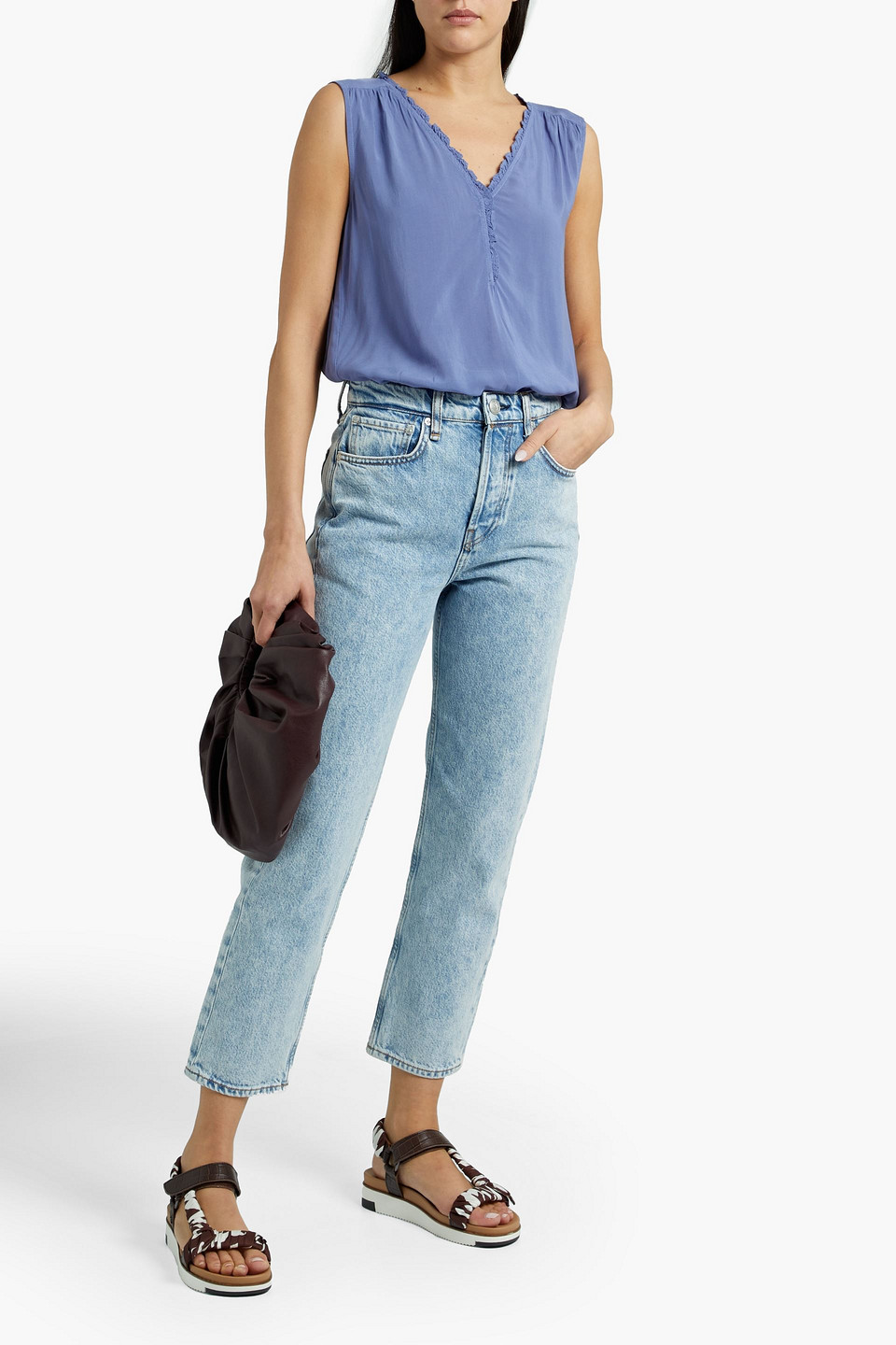 Velvet By Graham & Spencer Dion Ruffle-trimmed Voile Top In Blue